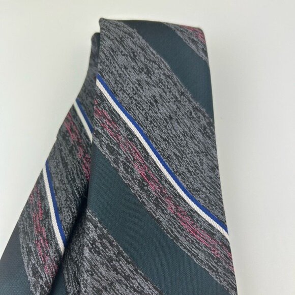 Christian Dior Monsieur VTG Diagonal Striped Gray Blue Red Tie - Picture 6 of 14
